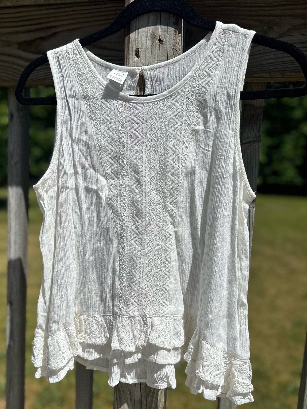 Girls' Cream Sleeveless Embroidered Ruffle Tank Top